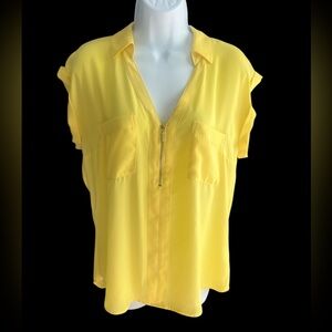 Express Yellow Cap Sleeve V neck Blouse M